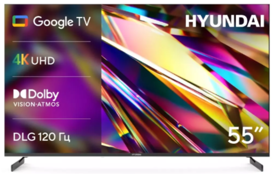 Телевизор LED Hyundai 55" H-LED55BU7011 Google TV Frameless Metal черный 4K Ultra HD 60Hz DVB-T DVB-T2 DVB-C DVB-S DVB-S2 USB WiFi Smart TV