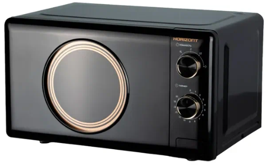 Микроволновая печь Horizont HSM205RBG черный/золотистый, 20 л, 700 Вт, переключатели — поворотный механизм