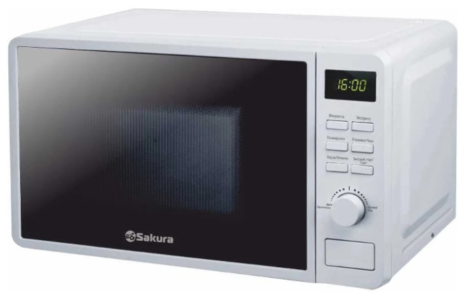 Микроволновая печь Sakura SA-7054W белый, 20 л, 700 Вт, переключатели - кнопки, поворотный механизм