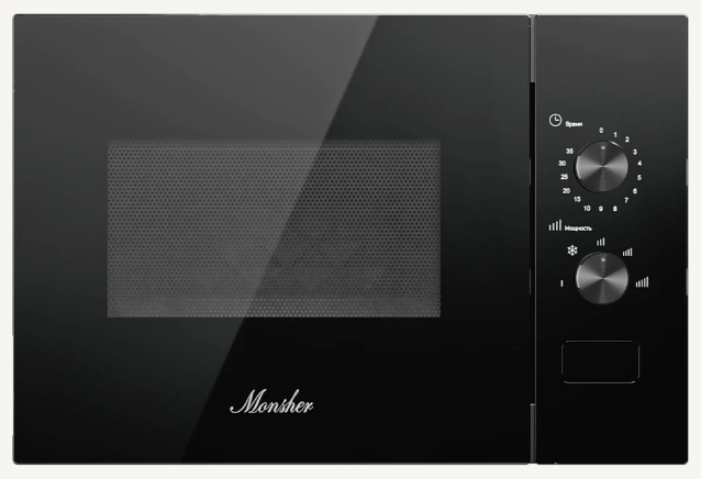 Встраиваемая микроволновая печь MONSHER MMH 1015 Noir, High-Tech, 15 л, мощность 600 Вт, 5 уровней мощности, размораживание, поворотное управление, черный