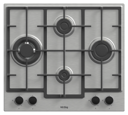 Встраиваемая варочная панель KORTING HG 688 CTX, Crystal, газовая, 60 см, 4 конфорки, WOK, газ-контроль, электроподжиг, цвет нержавеющая сталь