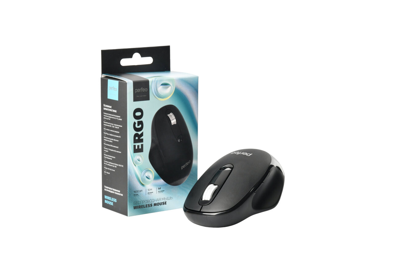 Беспроводная мышь Perfeo, оптич. "ERGO", 6 кн, 800-1600 DPI, USB, чёрный, (Арт. PF_C3594)