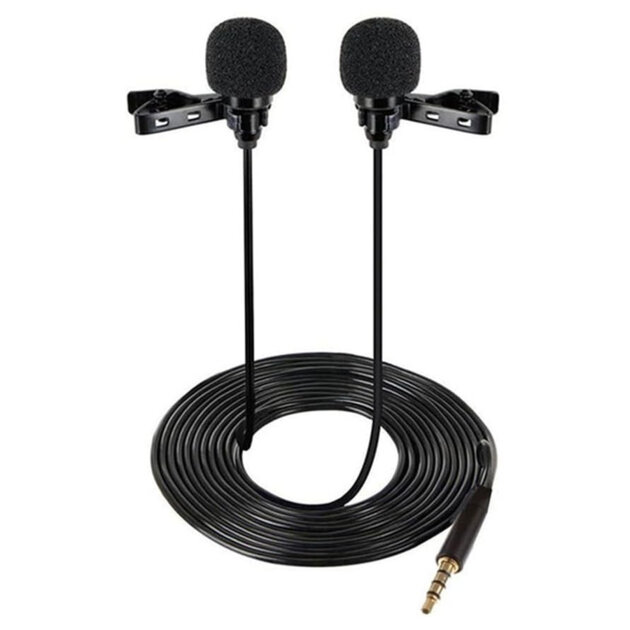Микрофон CANDC DC-C6DM двойной, петличный, Jack 3.5mm, черный