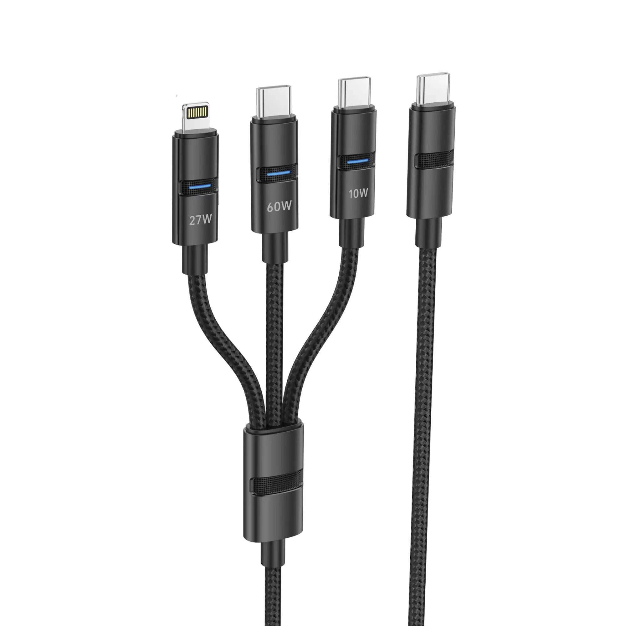 Кабель 3в1 Foneng XS10 (Type-C to Type-C+Type-C+Lightning) 1.2M 60W (Black)