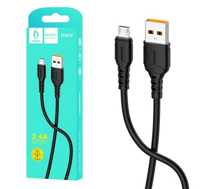 USB-кабель Denmen D06V, micro USB, пластик, 1.0 м, круглый, белый, фирменная упаковка