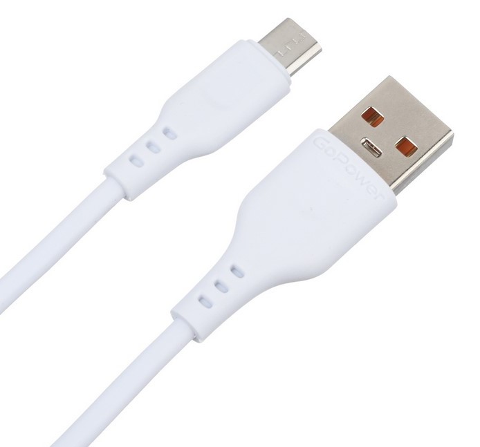 Кабель GoPower GP01M USB (m)-microUSB (m) 1.0м 2.4A ПВХ белый (1/800)