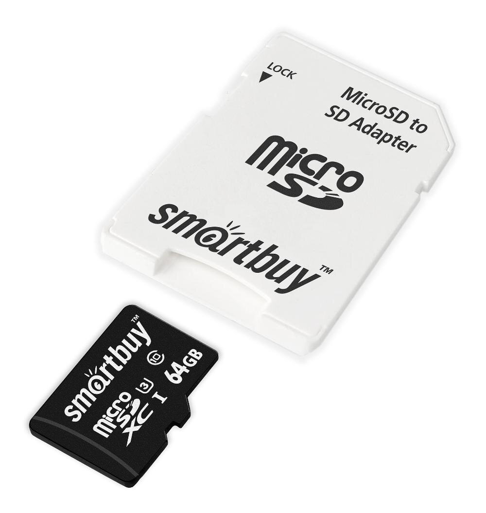 Карта памяти SMARTBUY (SB64GBSDCL10U3-01) MicroSDXC 64GB Class10 Pro (U3) 95/60 MB/S + адаптер