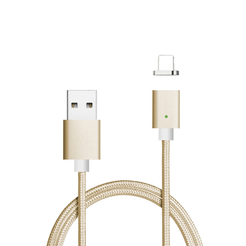 USB-кабель Denmen D09L магнитный, Apple 8 pin, нейлон, 1.0 м, круглый, золотистый, фирменная упаковка
