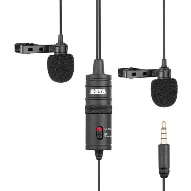 Микрофон BOYA BY-M1DM, петличный, Jack 3.5mm, черный, двойной всенаправленный