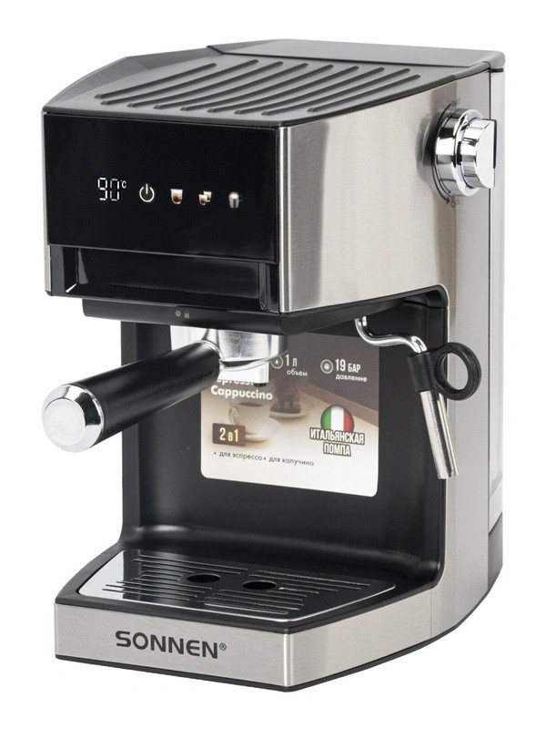 Кофеварка SONNEN CM-2066, ручной капучинатор, сенсор, 1л, 950Вт, 19 бар