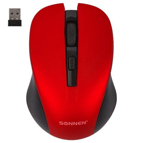 Мышь беспроводная SONNEN V18 (513516) с бесшумным кликом USB, 800/1200/1600 dpi, 4 кнопки, красная