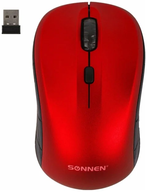 Мышь беспроводная SONNEN V-111 (513520) USB, 800/1200/1600 dpi, 4 кнопки, оптическая, красная