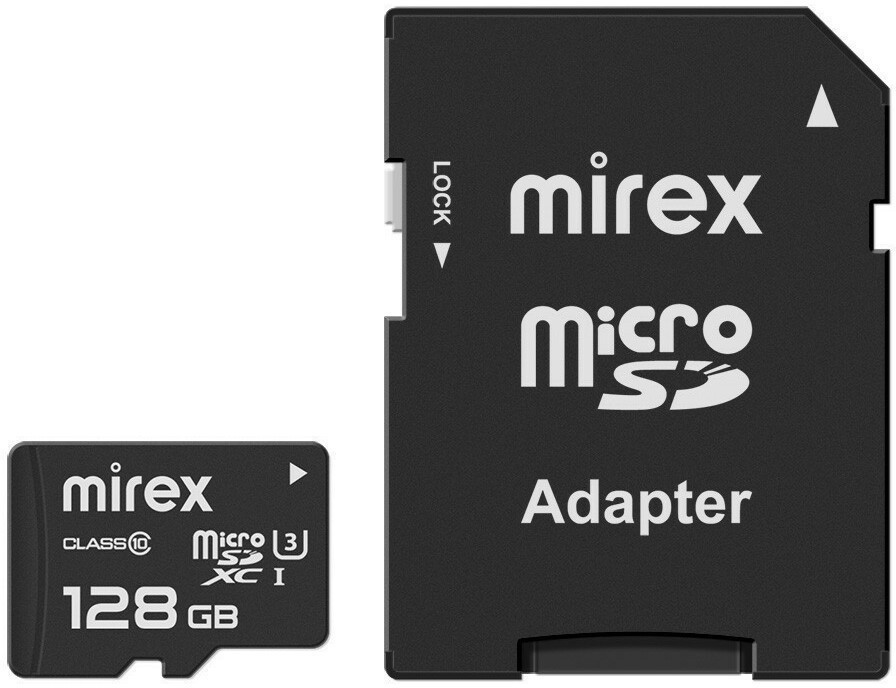 Карта памяти Mirex 13613-AD3UH128 128GB microSDXC Class 10 UHS-I U3 (SD адаптер)