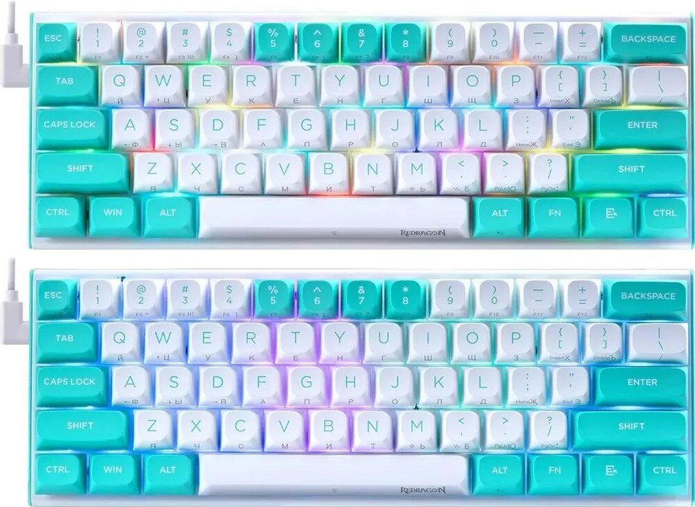 Клавиатура REDRAGON Fidd RU RGB бирюзовый/белый (72187)