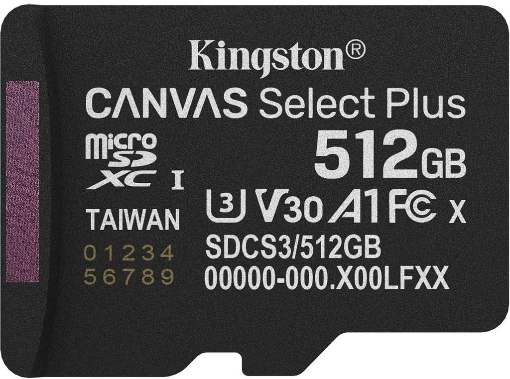 Карта памяти Kingston Canvas Select Plus SDCS3/512GBSP microSDXC 512GB V30 A1 w/o adapter