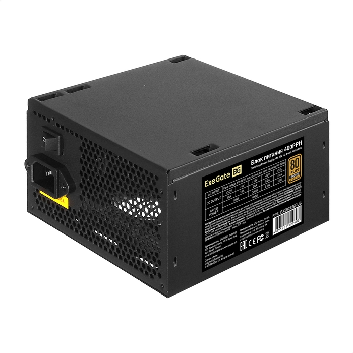 Блок питания ExeGate 400PPH EX292159RUS-S 400W (ATX, APFC, SC, КПД 88% (80 PLUS Bronze), 12cm fan, 20+4pin, 4+4pin, 2xPCI-E, 5xSATA, 3xIDE