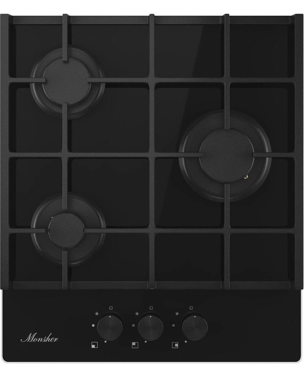 Варочная поверхность MONSHER MGG 42 Noir High-Tech газ, 45см, газ-контроль, автоматический электроподжиг, чугунные решетки