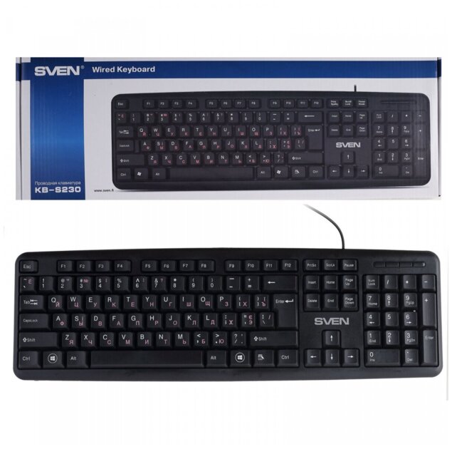 Клавиатура SVEN KB-S230 (104 кл, каб. 2м), чёрная (SV-018399)