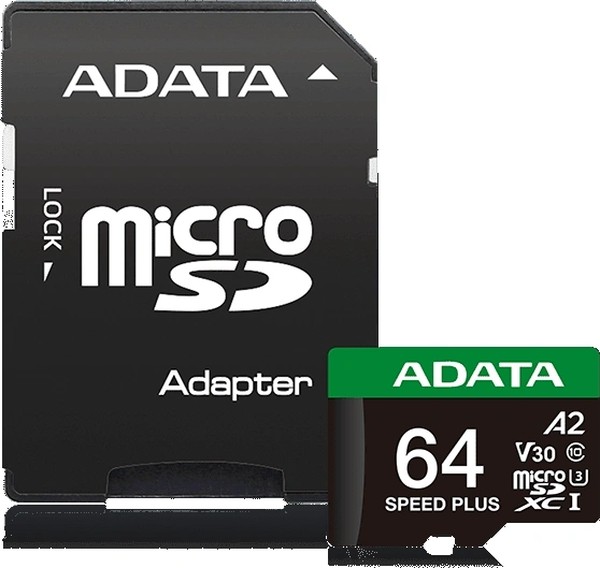 Карта памяти A-DATA UD64GUI3V30A2SP-RA1 64GB microSDXC Class 10 UHS-I U3 V30 A2 160/140 MB/s (SD адаптер)