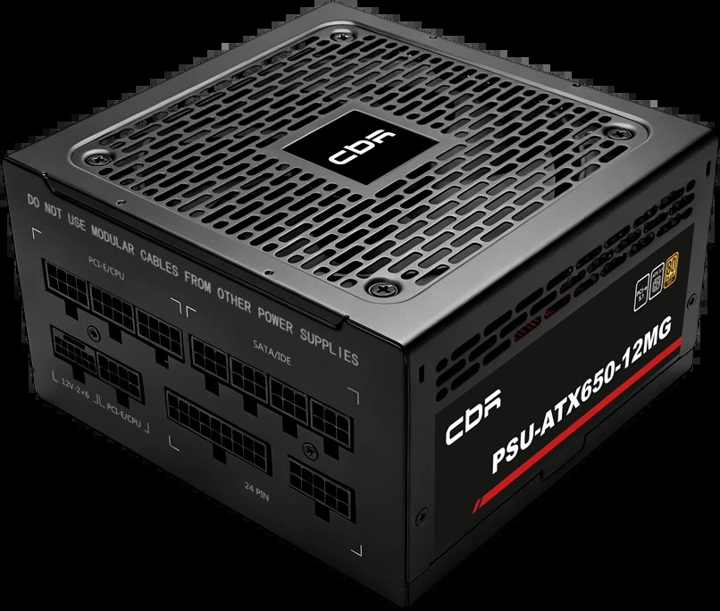 Блок питания CBR PSU-ATX650-12MG ATX 650W, 80+ Gold, Full Modular, DC-DC, APFC, 12cm, 20+4pin/1*PCIE5.1(12+4pin)/1*8+(4+4)pin/2*6+2pin/3*IDE/6*SATA