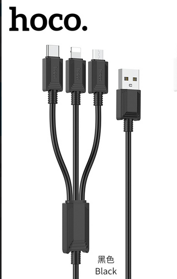 Дата-кабель HOCO X74 3-in-1 charging cable, iP, Micro, Type-C (чёрный)