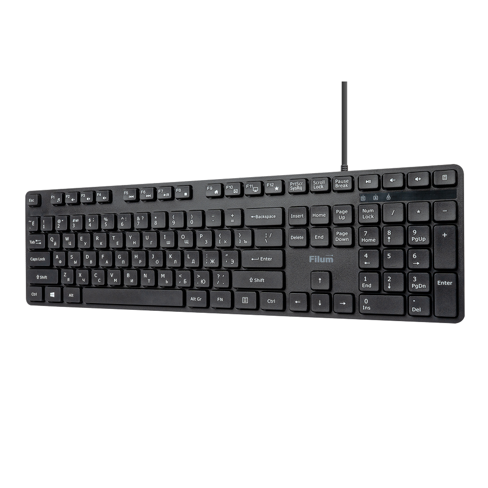 Клавиатура Filum FL-KB15-BK USB 108 кл., мембранная, черная, Windows XP/Vista/7/8/10, MacOS