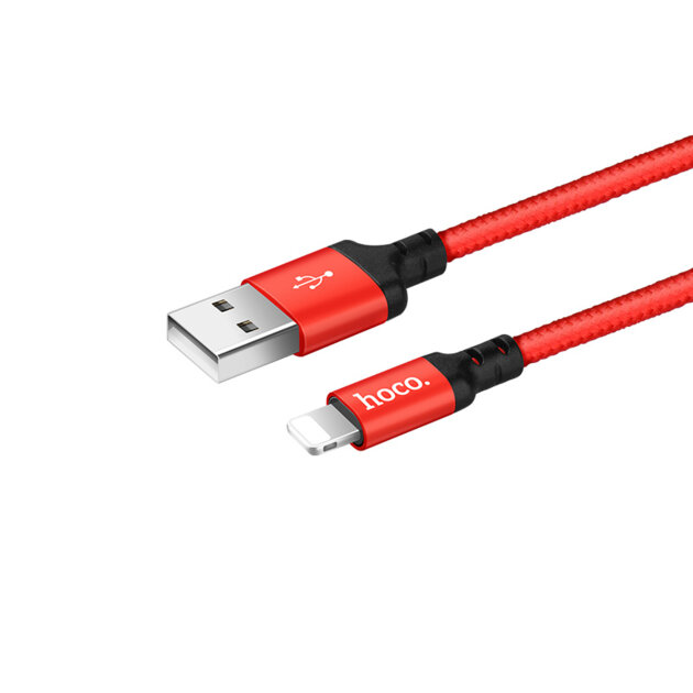 Дата-кабель HOCO X14 Lightning, 2м (чeрно-красный)