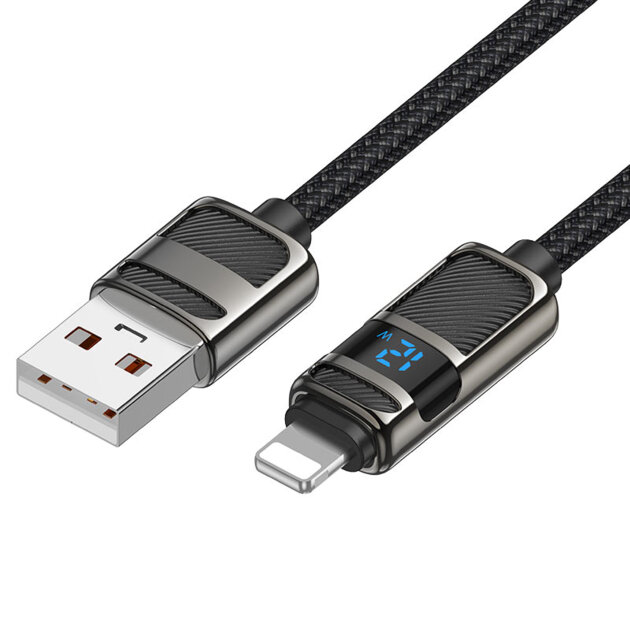 Дата-кабель HOCO U137 Line charging data cable with display for IP Black