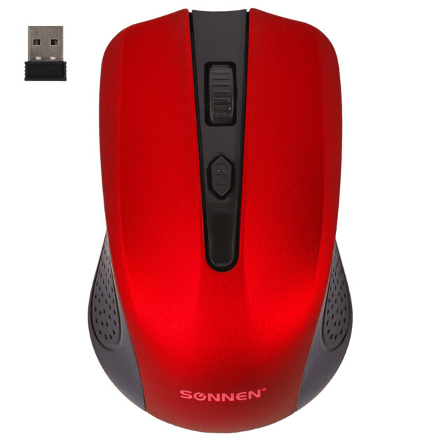 Мышь беспроводная SONNEN V99 (513529) USB, 1000/1200/1600 dpi, 4 кнопки, оптическая, красная