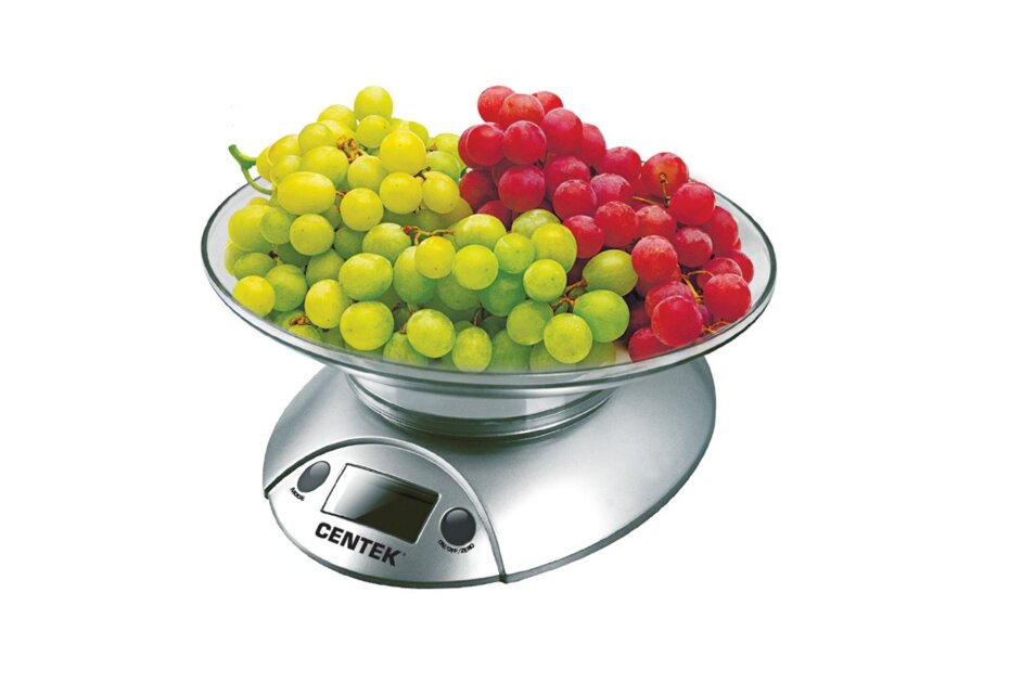 Весы кухонные Centek CT-2451 электронные, чаша, пластик, 5кг, шаг 1г, тарирование (серебро/черный)