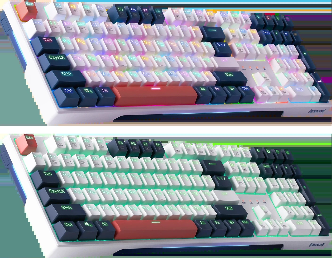 Клавиатура проводная игровая механическая REDRAGON Whisper RU,RGB,бел-син-оранж.,тихая (1/10)