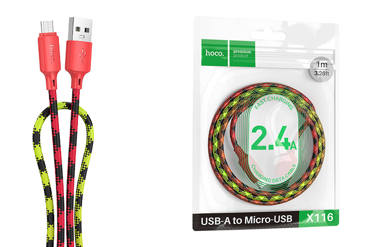 Кабель HOCO X116 Meridian USB-Micro 1.0м, 2.4A красный