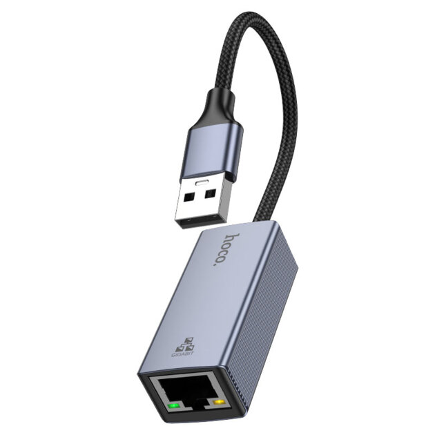 Кабель HOCO UA37 USB ethernet adapter 1000Mbps Metal gray