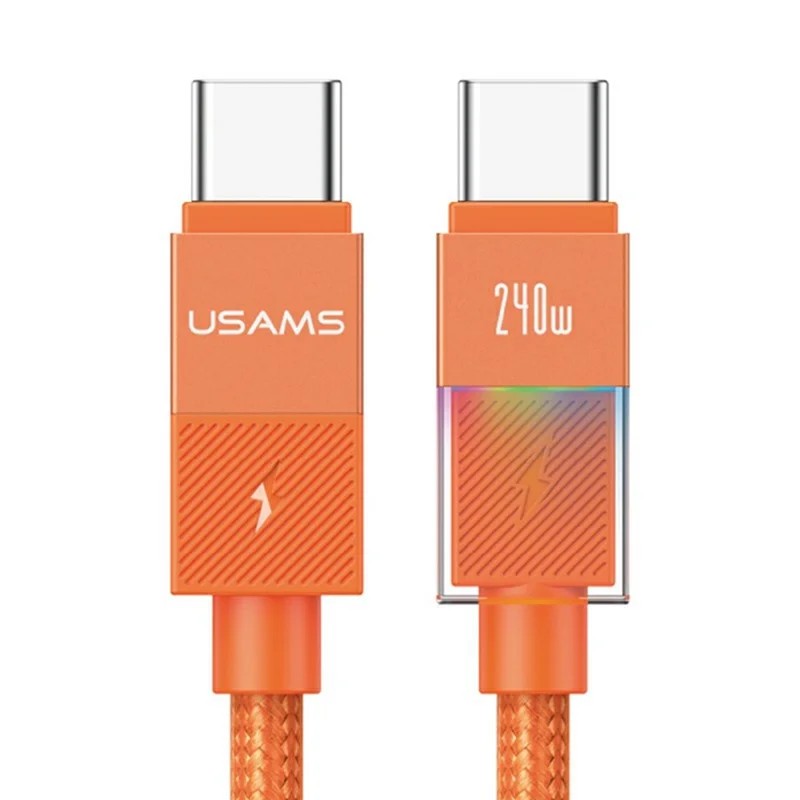 Кабель Usams SJ775 U93 Type-C-Type-C 1,2м PD 240Вт оранжевый, диагональный узор