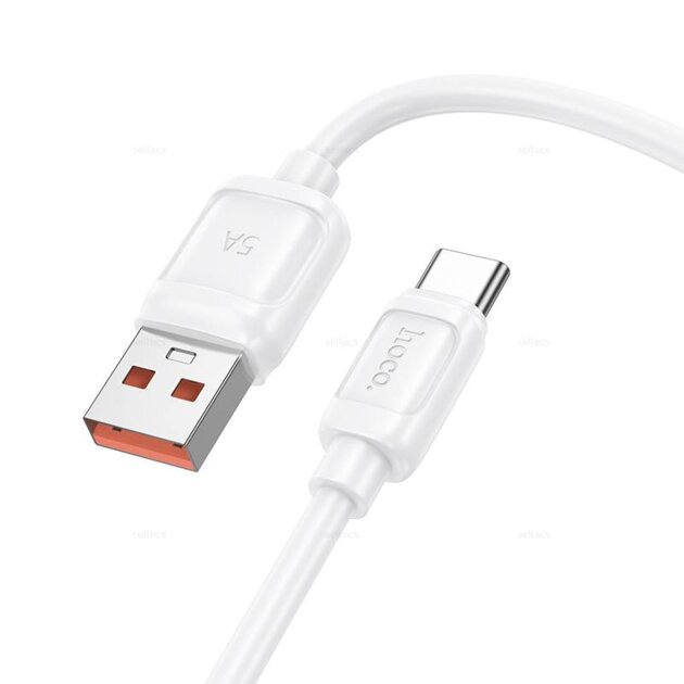 Кабель HOCO X115/ USB  Type-C/ 1m/ 5A/100W Нейлон/ Белый