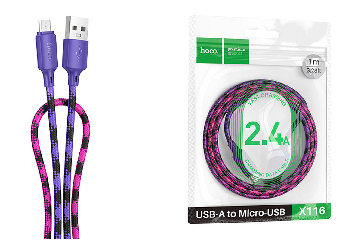 Кабель HOCO X116 Meridian USB-Micro 1.0м, 2.4A фиолетовый