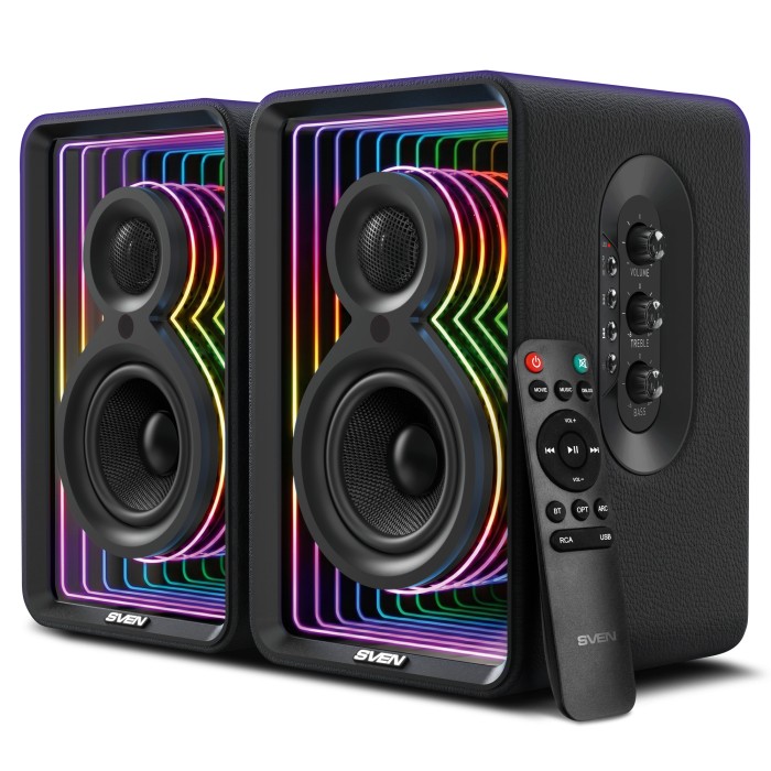 Акустическая система 2.0 SVEN SPS-G840, черный (60 Вт, Bluetooth, HDMI, RCA, OPT, USB, RGB подсветка, пульт)