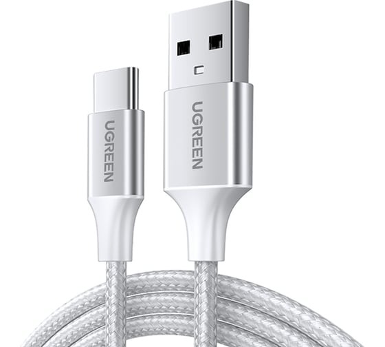 Кабель UGREEN US288 60131 USB-A 2.0 to USB-C Cable Nickel Plating Aluminum Braid 1m White