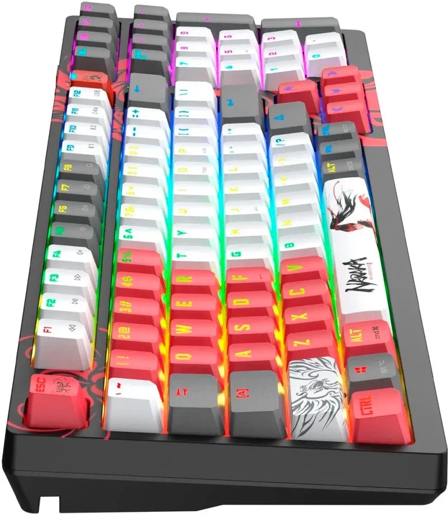 Клавиатура A4TECH Bloody WS98 Naraka (WS98 GREY/RED) беспроводная игровая механическая USB BT/Radio Multimedia, серый/красный (1/10)