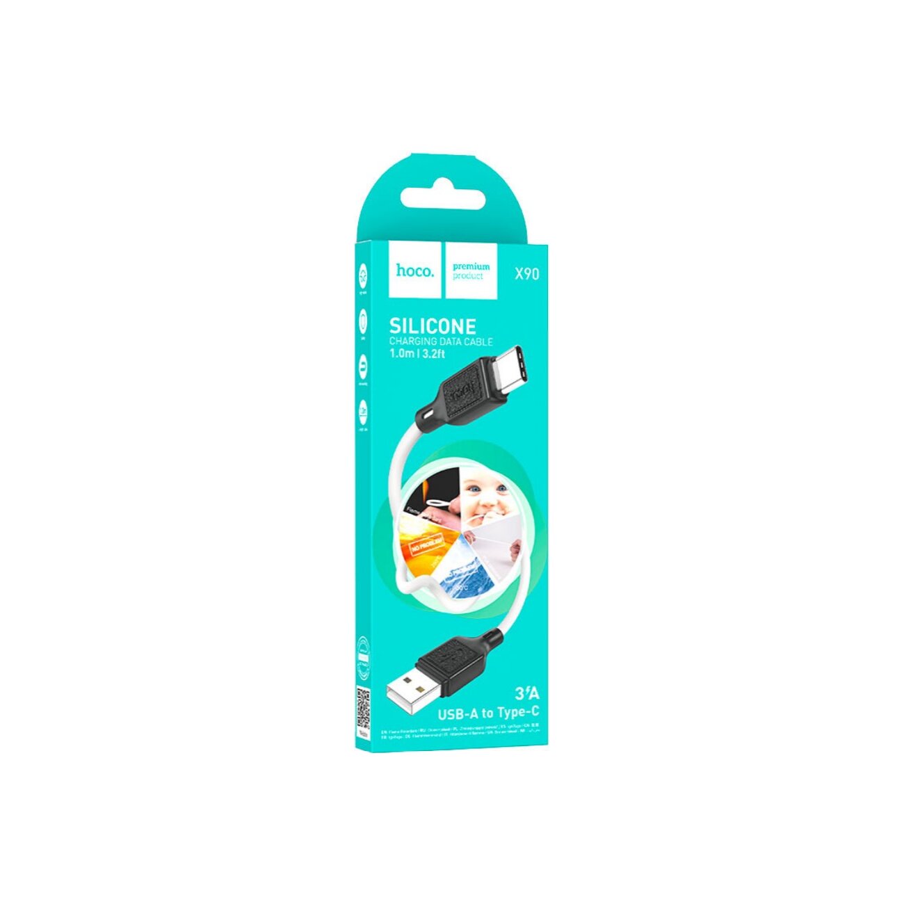 Кабель HOCO X90/ USB  Type-C/ 1m/ Силикон/ Белый, (Арт. HC-88450)