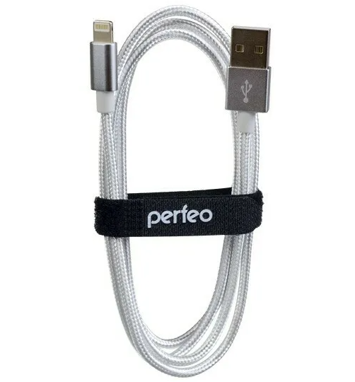Кабель PERFEO (I4305) для iPhone USB - 8 PIN (Lightning) серебро 1 м
