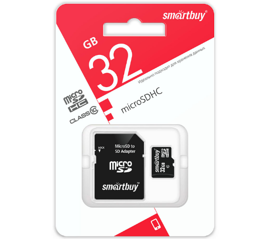 Карта памяти MicroSD 32GB+адаптер SmartBuy К10 (SB32GBSDCL10-01LE)