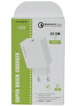 СЗУ MAIMI C52 1 USB выход 22.5W Quick Charge 3.0 белый