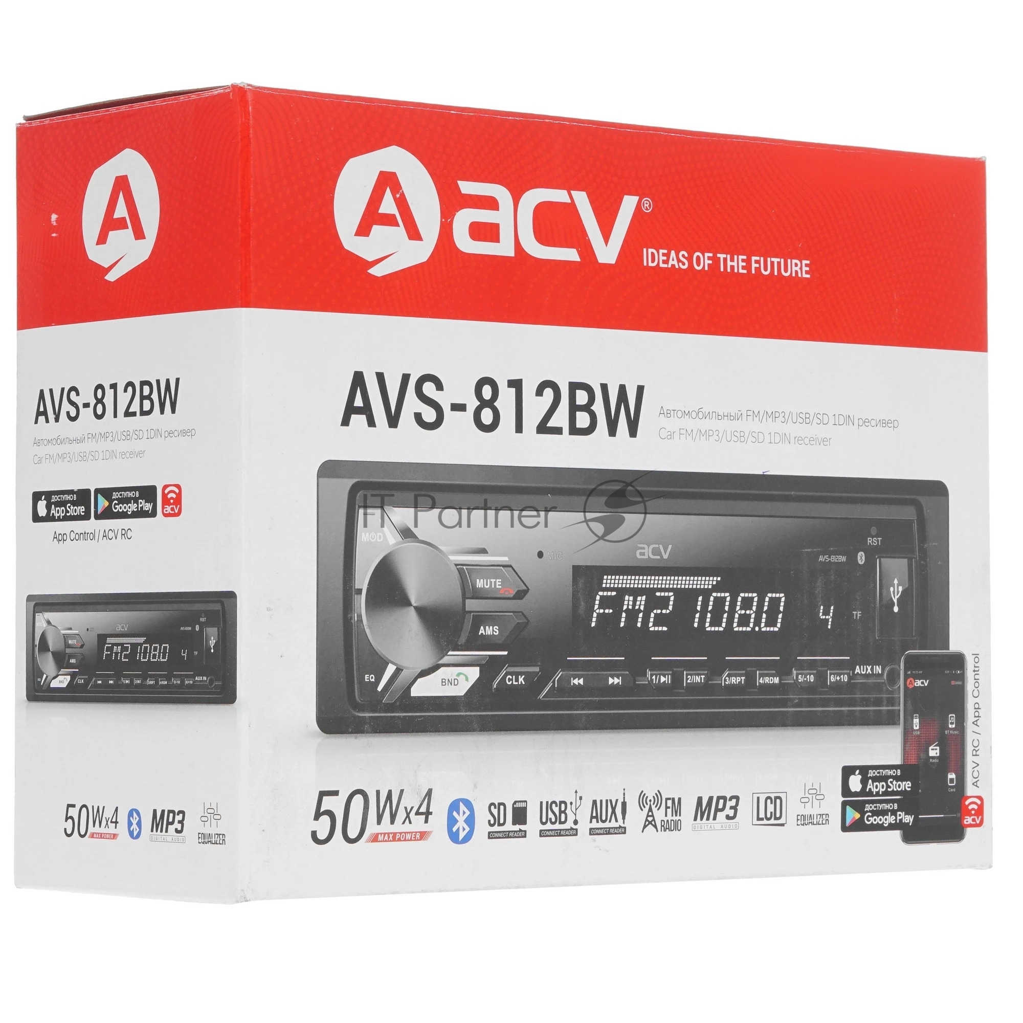 Автомагнитола ACV AVS-812BW, 1 DIN, Bluetooth, USB Type-A, AUX
