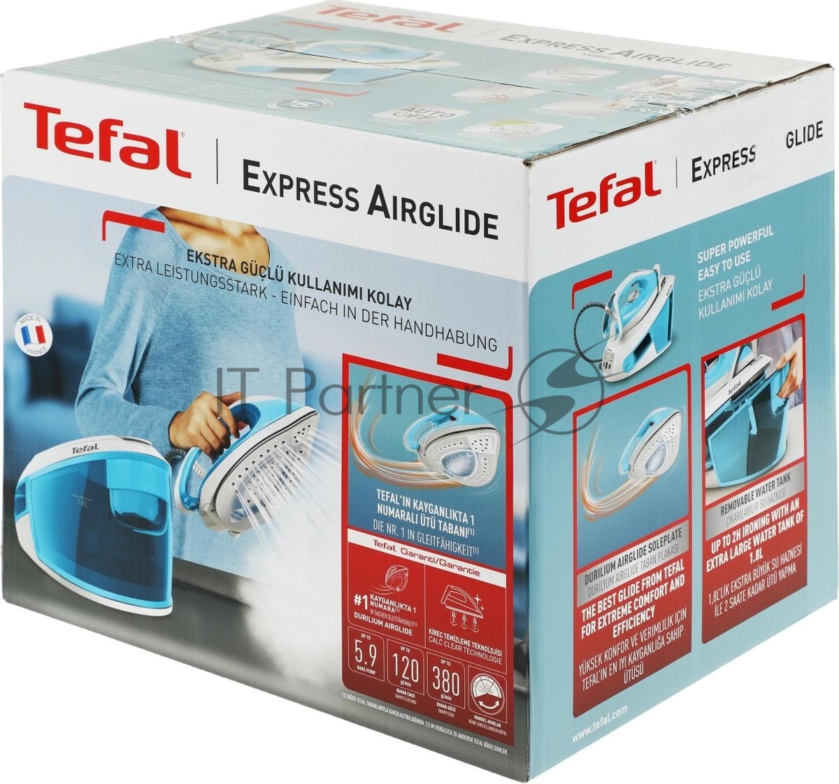 Парогенератор Tefal SV8002E0 голубой/белый, 2800 Вт, 120 г/мин, 380 г/мин, 1800 мл