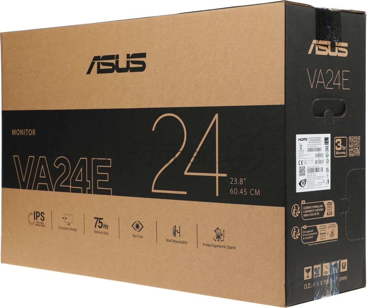 Монитор 23.8" ASUS VA24EQSB IPS 1920x1080, 75 Гц, 5 мс, 16:9, 300 кд/м², 1xHDMI, 1xDisplayPort, VGA, Flicker Free, Low Blue Light, черный