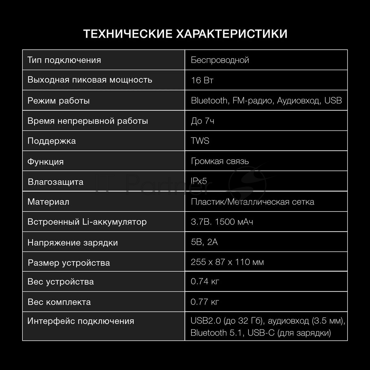 Колонка портативная Hyundai H-PS1020 черный 16W 2.0 BT 10м 1500mAh