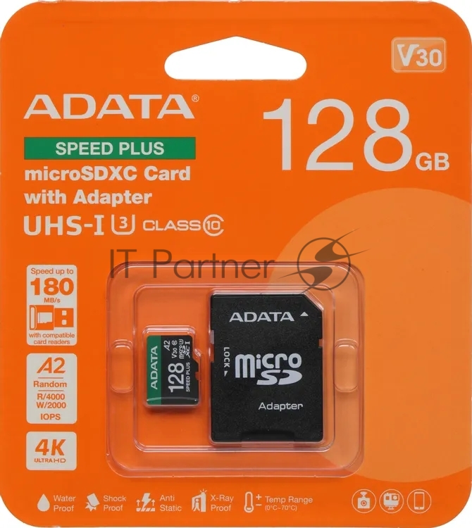 Флеш карта microSD ADATA 128Gb microSDXC Class 10 UHS-I U3 V30 A2 160/140 MB/s (SD адаптер)