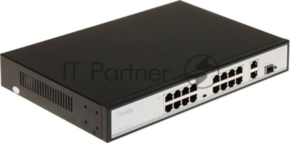 Коммутатор Tiandy TC-P3S019 Spec:H/1621/AT/180, 16×100 Мбит/с PoE + 2×1 Гбит/с Uplink + 1×1 Гбит/с SFP, неуправляемый