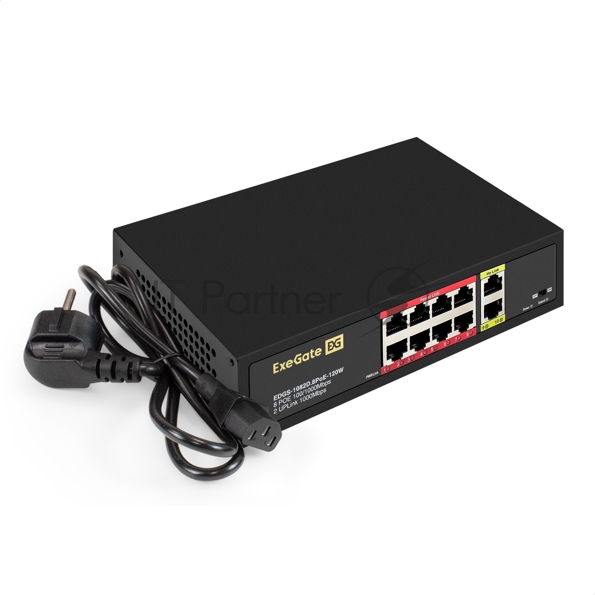 Коммутатор ExeGate EDGS-1082D.8PoE-120W, 8×100 Мбит/с PoE + 2×1 Гбит/с, неуправляемый